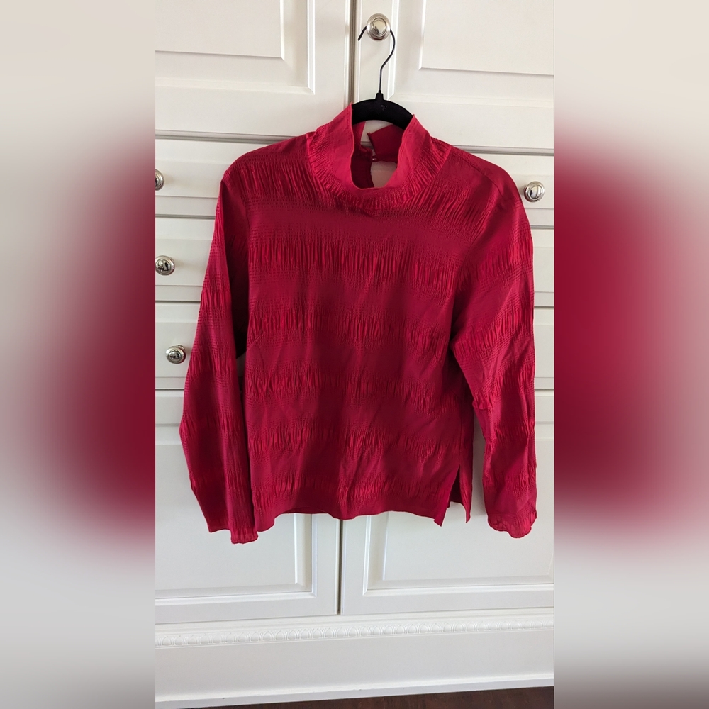 Rachel Comey Red Silk Crinkle Blouse